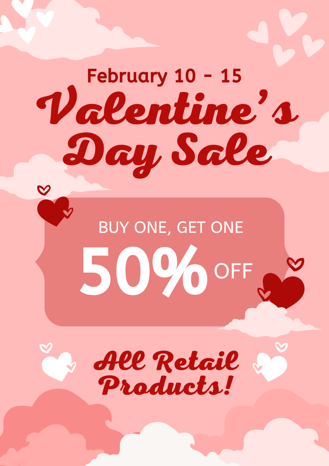 Pink Cute Feminine Valentine's Day Sale Discount Promo Offer Flyer